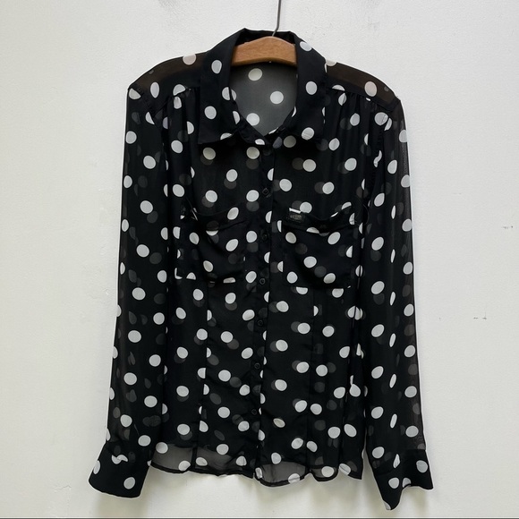 Guess Sheer Polka Dot Button Down - Picture 1 of 6